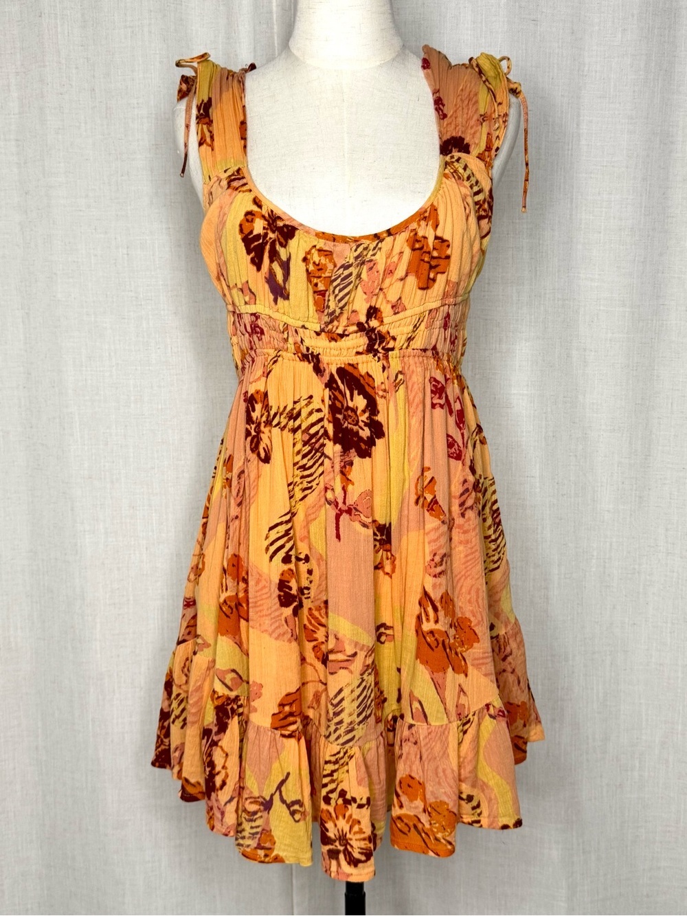 Free People Vernon Sunshine Mini Dress Floral Cotton Tie Shoulder Medium